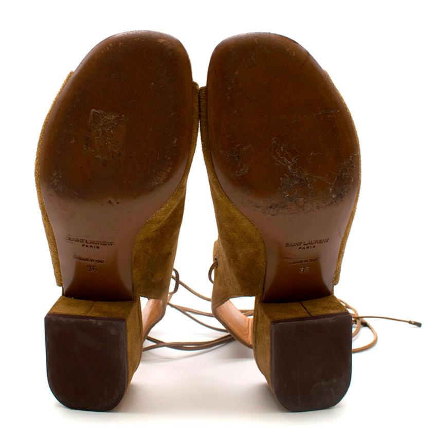 Saint Laurent Tan Lace-Up Seude Sandals 36 1