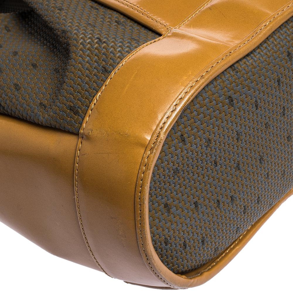 Brown Saint Laurent Tan Leather and Fabric Drawstring Bucket Bag
