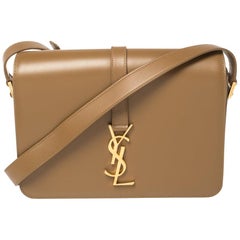 Saint Laurent Tan Leather Medium Monogram Université Flap Shoulder Bag