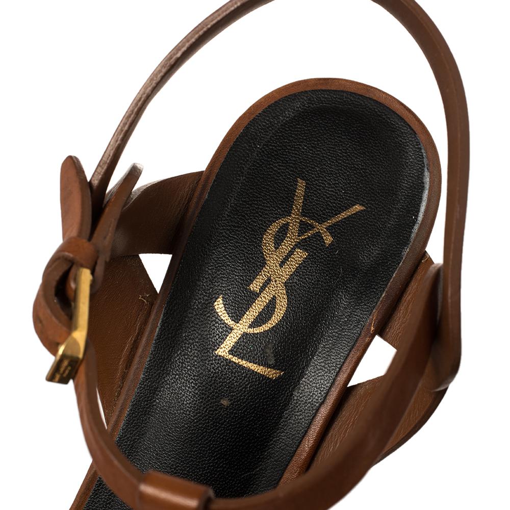 Women's Saint Laurent Tan Leather Tribute Sandals Size 39
