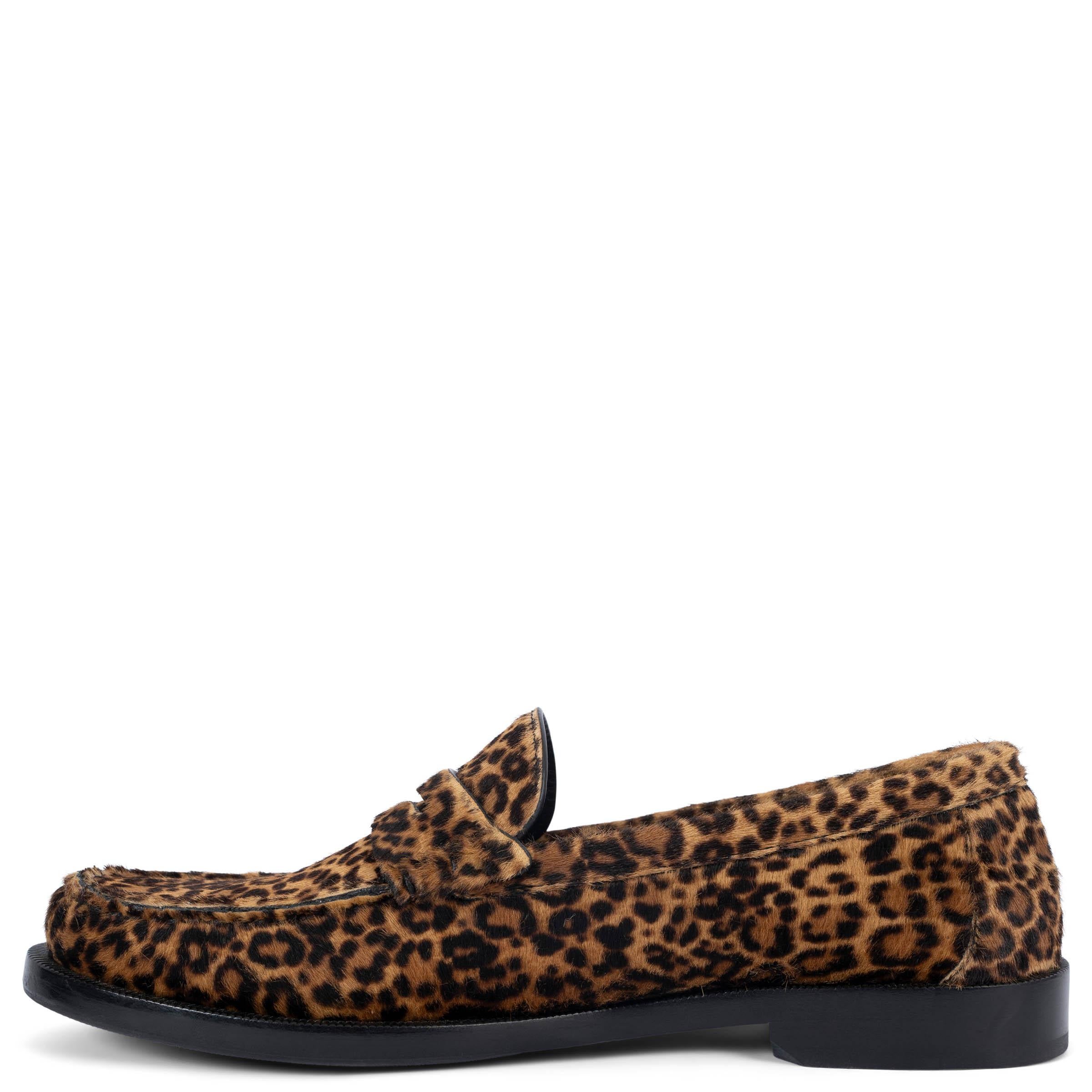 Black SAINT LAURENT tan LEOPARD CALF HAIR Penny Loafers Shoes 38.5