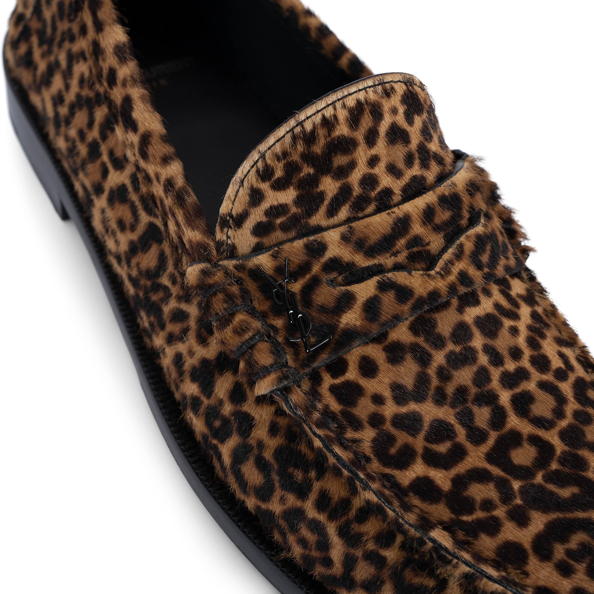 Women's SAINT LAURENT tan LEOPARD CALF HAIR Penny Loafers Shoes 38.5
