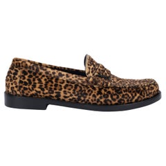 SAINT LAURENT Hellbraune LEOPARD CALF HAIR Penny Loafers Schuhe 38,5