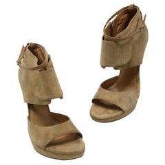 Used Saint Laurent Tan Signature YSL Ankle Strap Booties 38 Platforms YL-S0917P-0135