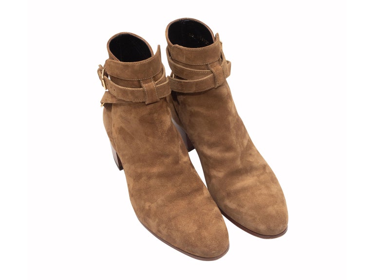 Saint Laurent Tan Suede Ankle Boots For Sale at 1stDibs