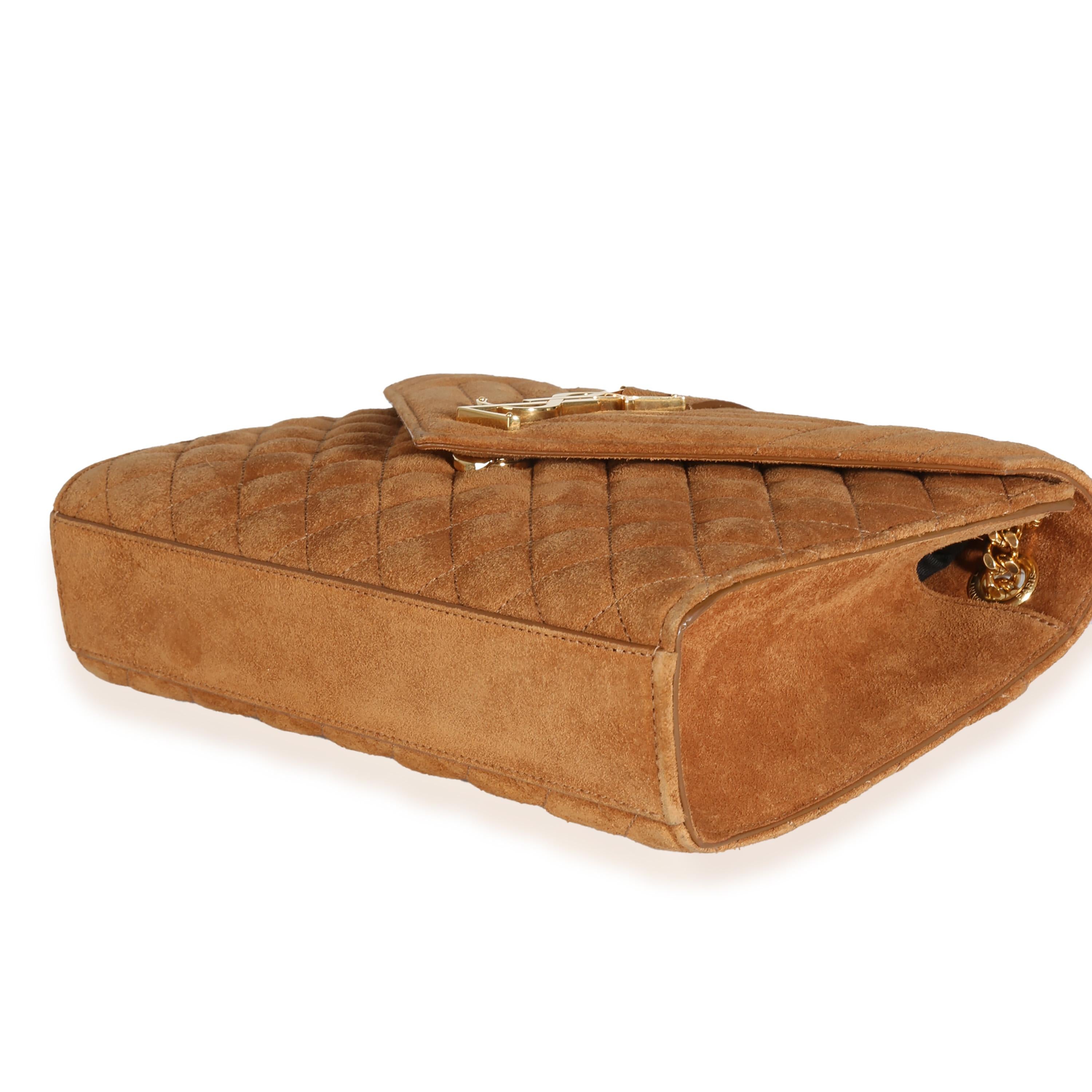 Women's or Men's Saint Laurent Tan Suede Mixed Triquilt Small Monogram Envelope Flap Bag For Sale