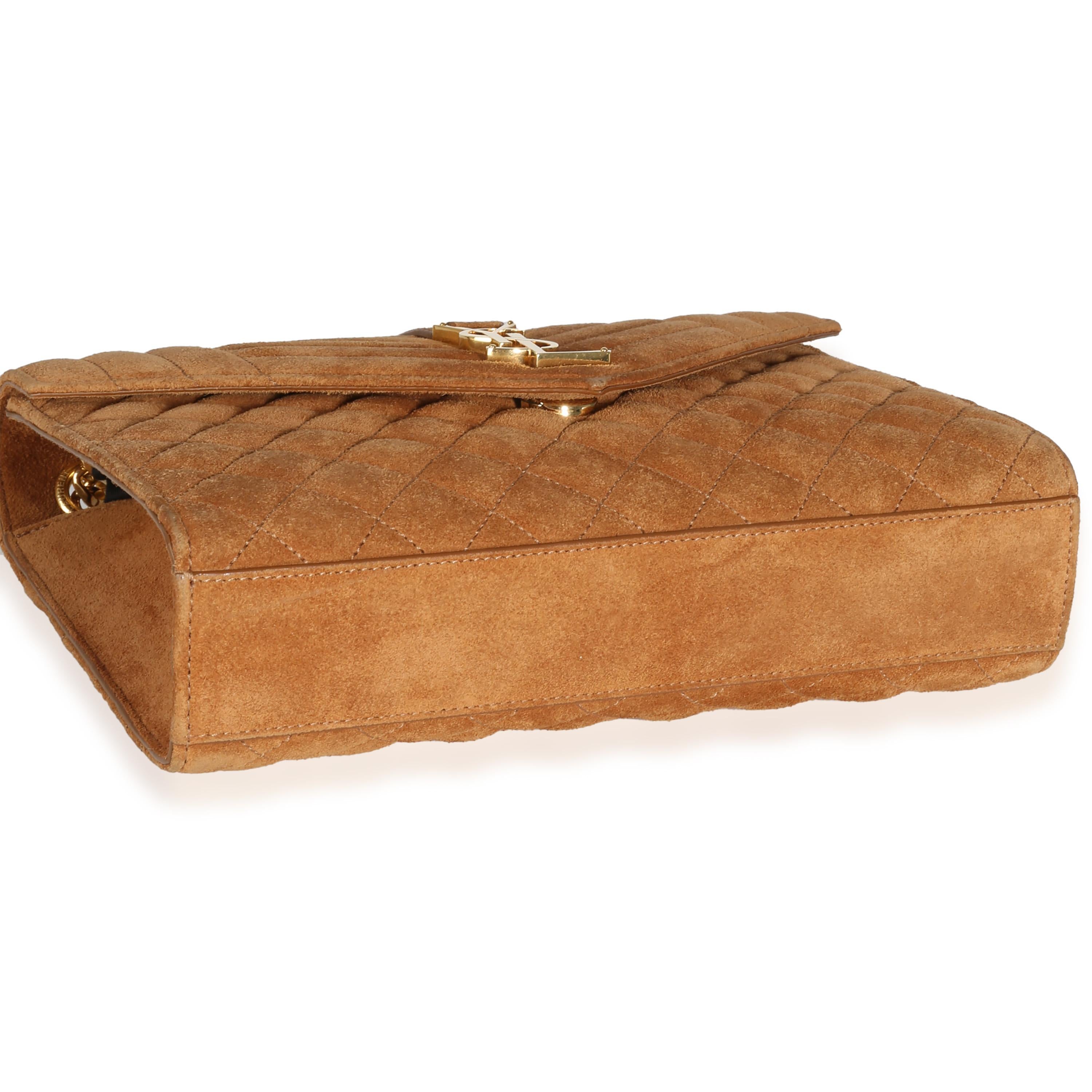 Saint Laurent Tan Suede Mixed Triquilt Small Monogram Envelope Flap Bag For Sale 1