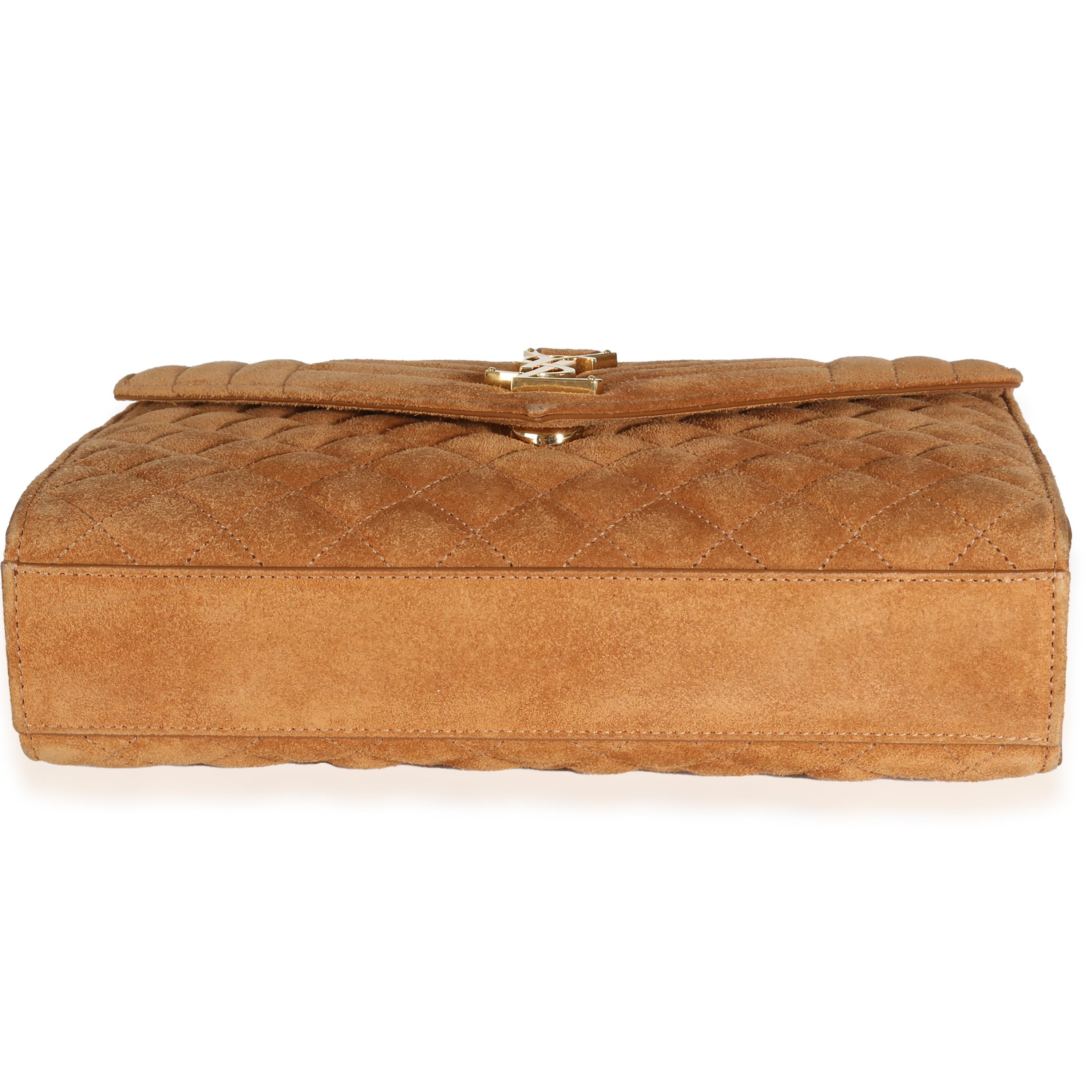 Saint Laurent Tan Suede Mixed Triquilt Small Monogram Envelope Flap Bag For Sale 2