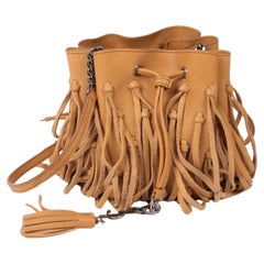 Saint Laurent Tan Suede Monogram Mini Bourse Bucket Bag