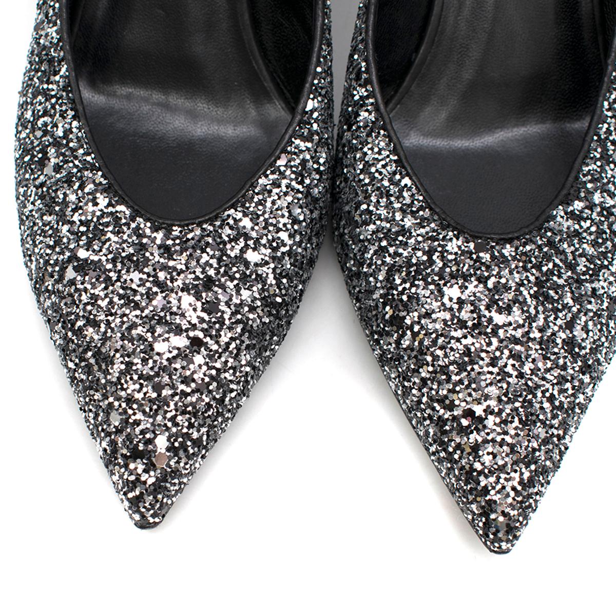 black glitter kitten heel shoes