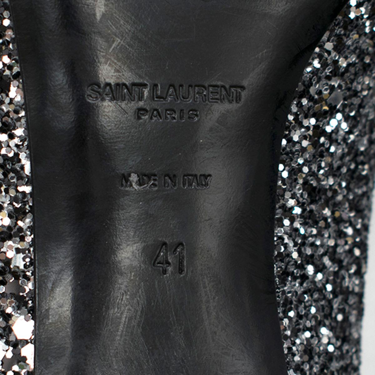 Saint Laurent Tara 55 Black Glitter Kitten Heel Pumps 41 For Sale 1