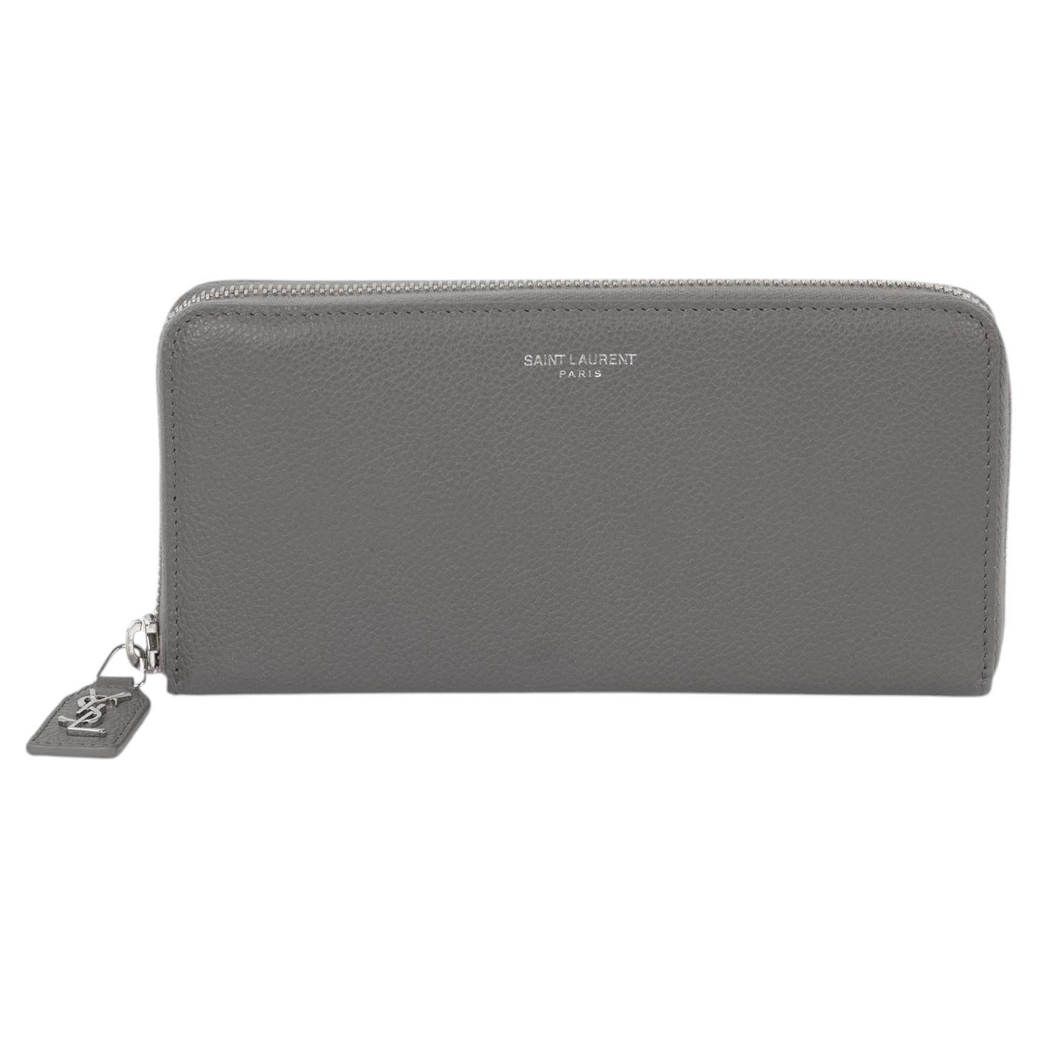 Saint Laurent Portafoglio in pelle di vitello martellata Taupe Sac De Jour Zip Around