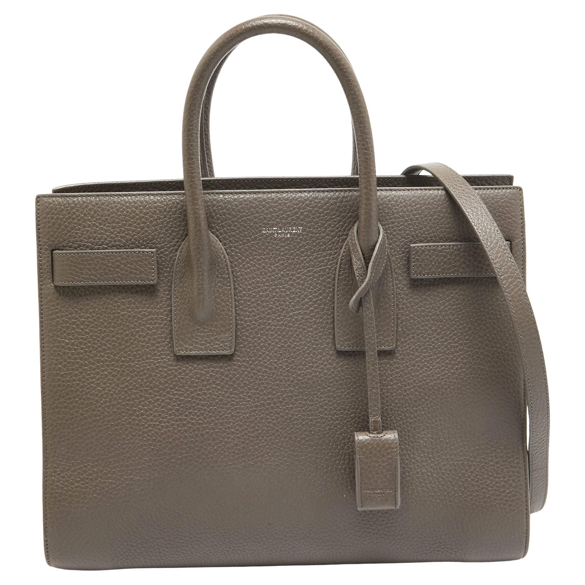 Saint Laurent Taupe Leather Small Classic Sac De Jour Tote For Sale