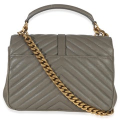 Saint Laurent Taupe Sheepskin Matelasse Chevron Monogram Medium College Bag