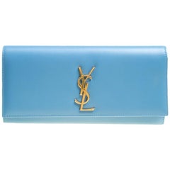 Saint Laurent Teal Blue Leather Cassandre Clutch