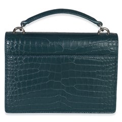 Saint Laurent Teal Calfskin Crocodile Embossed Monogram Sunset Chain Wallet