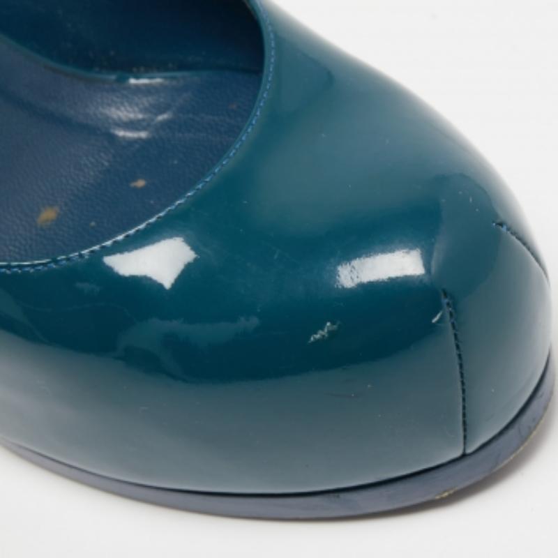 Saint Laurent Teal Patent Leather Tribtoo Slingback Pumps Size 36 For Sale 2