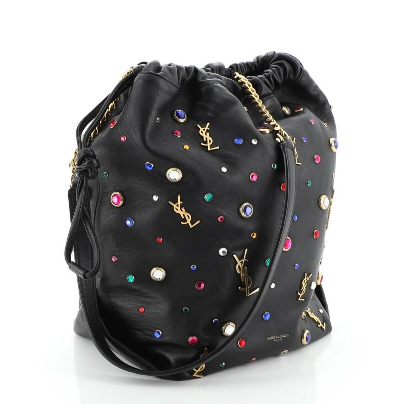 Black Saint Laurent Teddy Bucket Bag Embellished Leather Small
