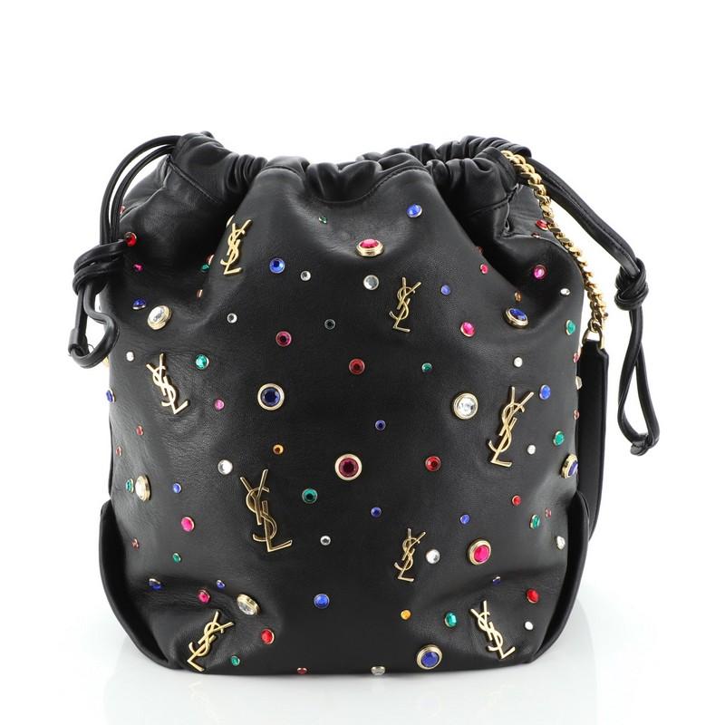 Saint Laurent Teddy Bucket Bag Embellished Leather Small In Good Condition In NY, NY