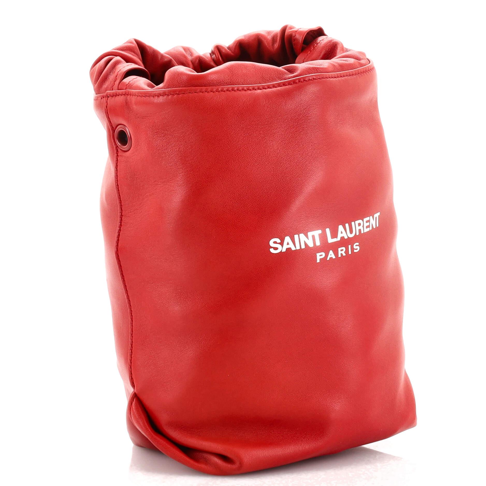 Red Saint Laurent Teddy Bucket Bag Leather Mini