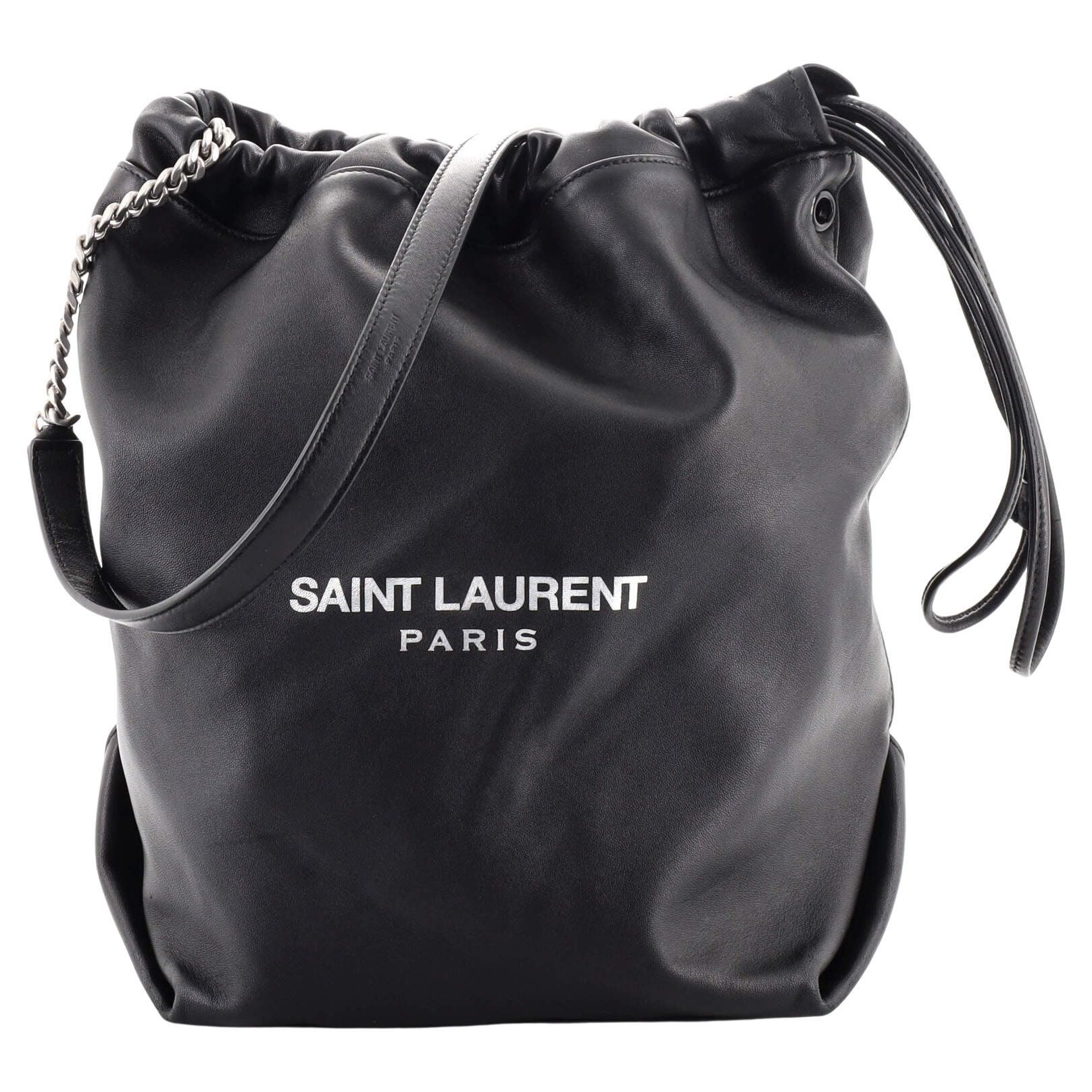 Saint Laurent Black Leather Small Emmanuelle Fringed Bucket Bag at
