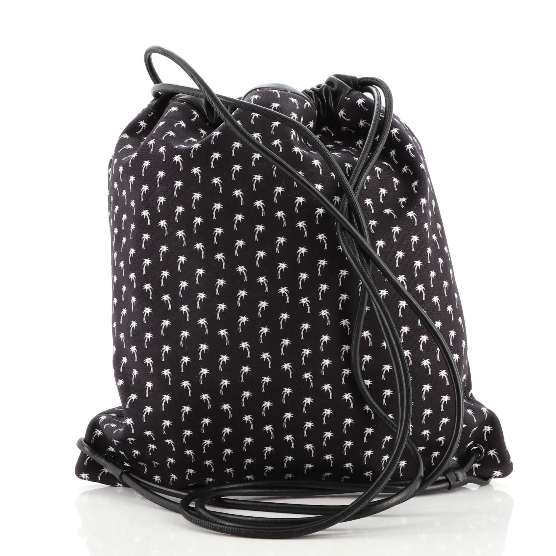 Saint Laurent Teddy Drawstring Backpack Printed Canvas Large In Good Condition In NY, NY