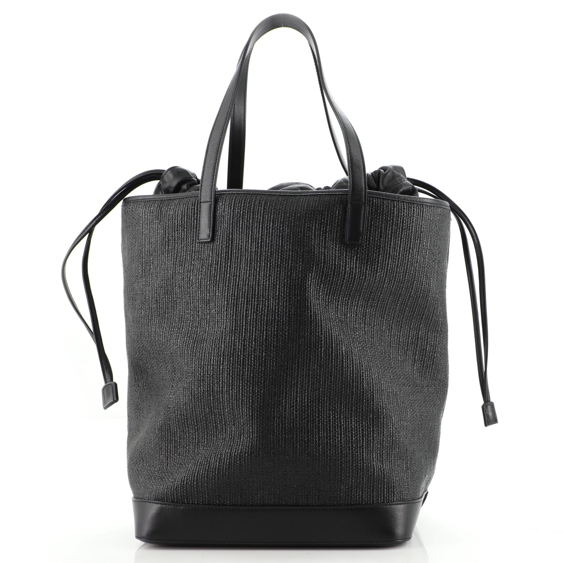 Black Saint Laurent Teddy Shopping Tote Canvas with Leather Large