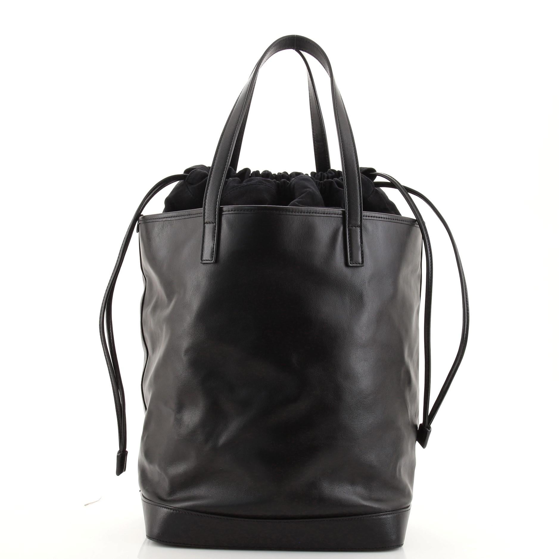 Black Saint Laurent Teddy Shopping Tote Leather with Canvas