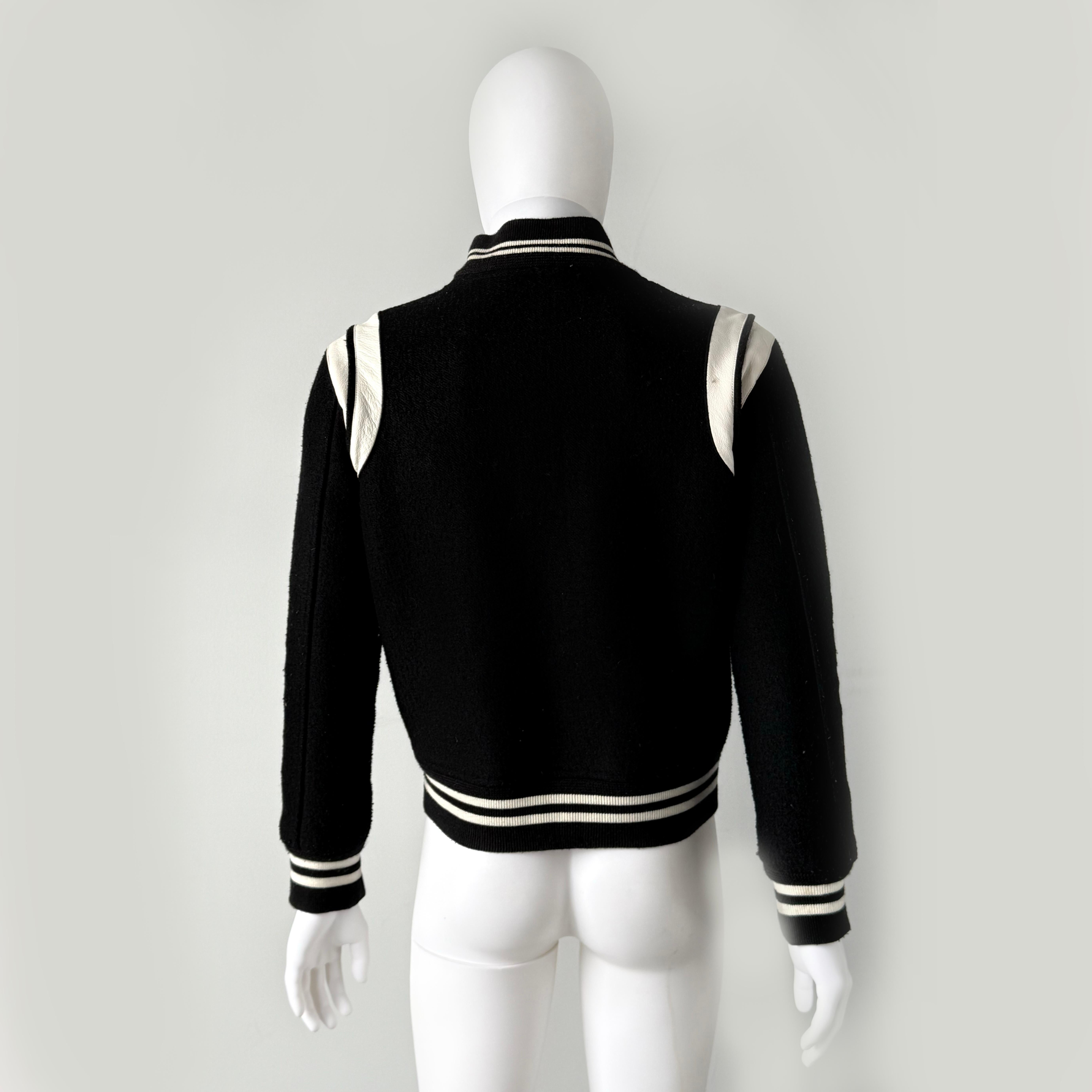Black SAINT LAURENT TEDDY VARSITY WOOL BASEBALL MEN Jacket 2021 SIZE S For Sale