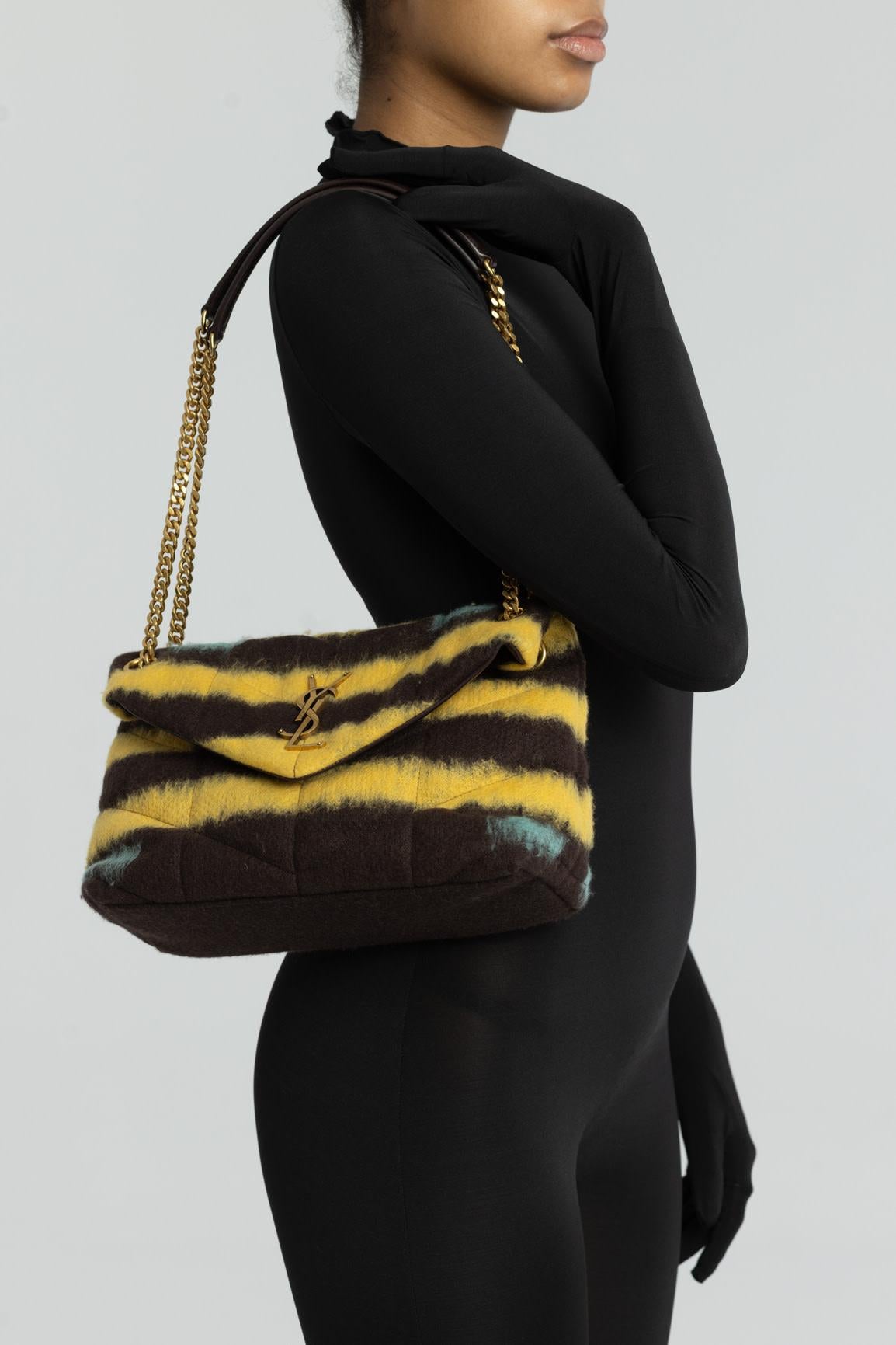 Saint Laurent Tie Dye Yellow Loulou Puffer Bag Small In New Condition For Sale In Montreal, Quebec