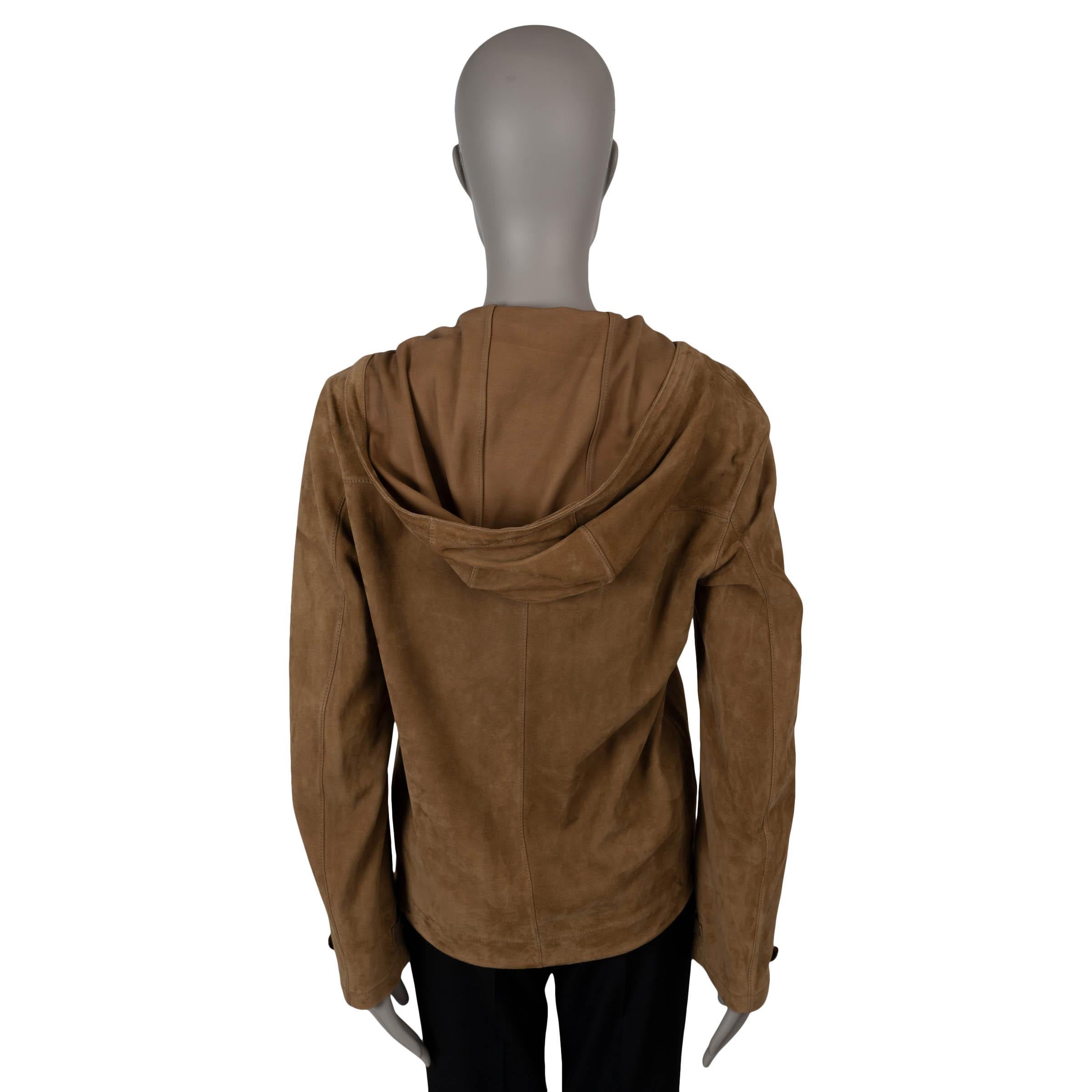 Brown SAINT LAURENT Tobacco brown suede 2018 HOODED Jacket 36 XS For Sale