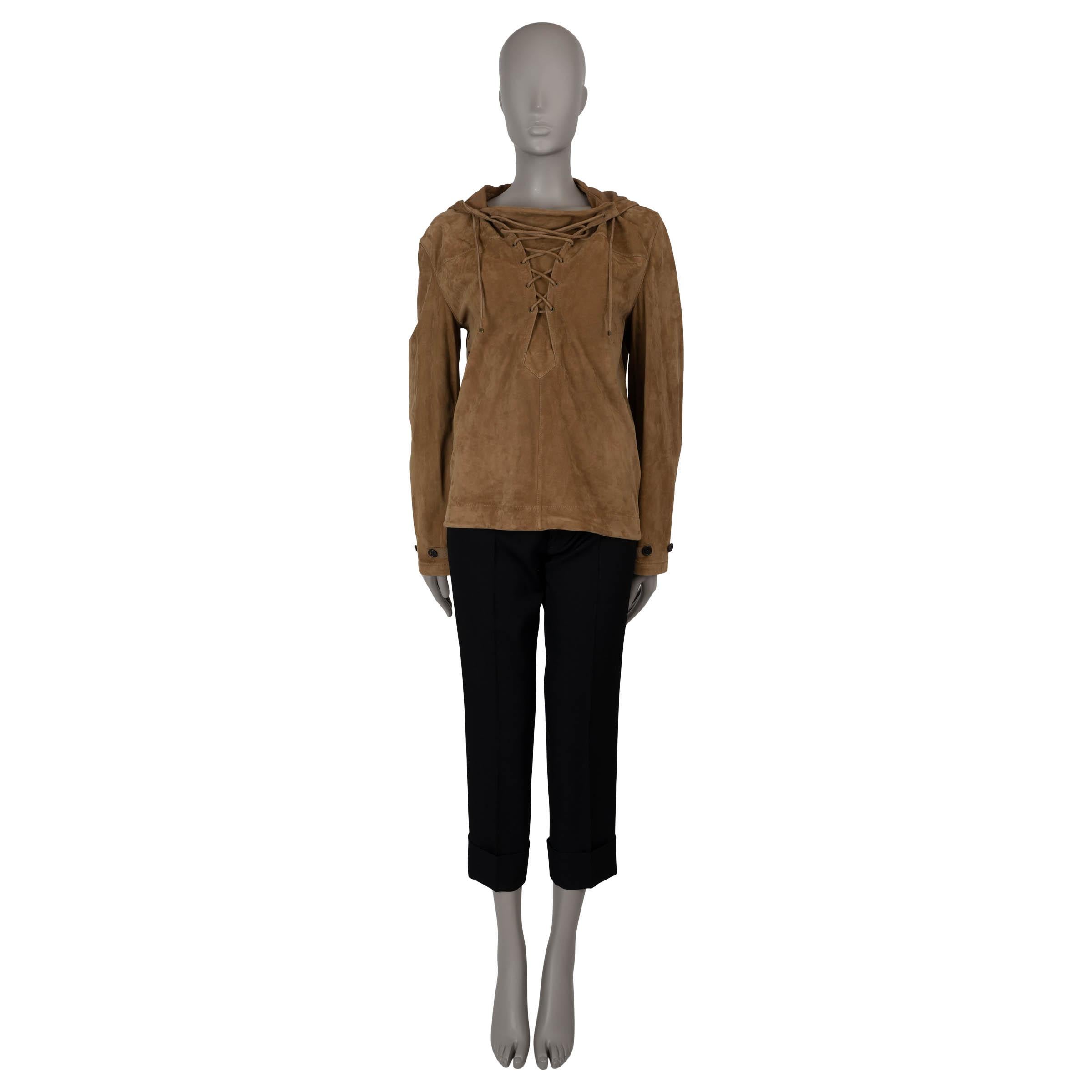 SAINT LAURENT Tobacco brown suede 2018 HOODED Jacket 36 XS In Excellent Condition For Sale In Zürich, CH
