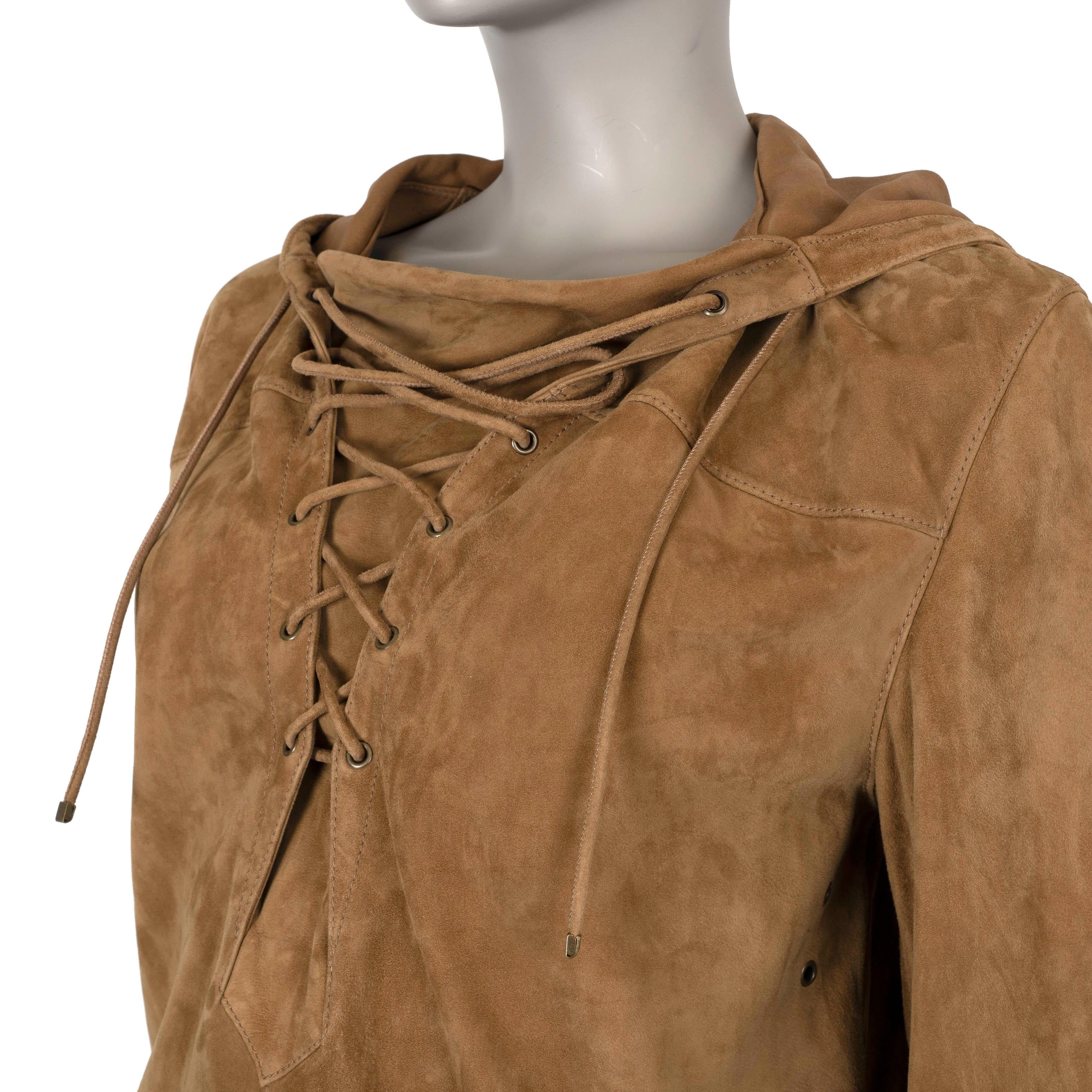 Women's SAINT LAURENT Tobacco brown suede 2018 HOODED Jacket 36 XS For Sale