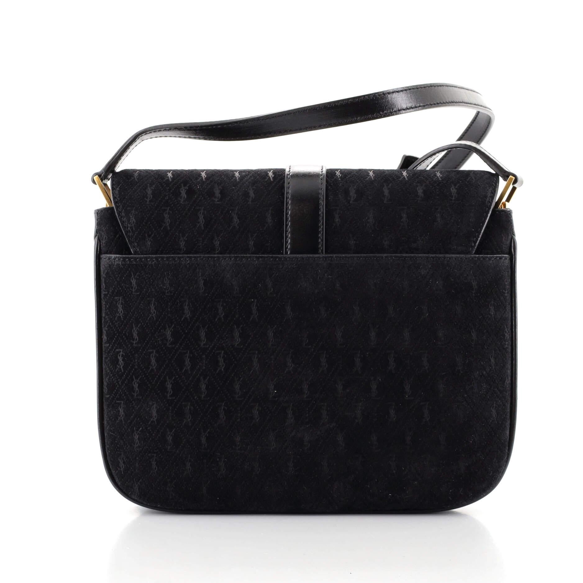 Saint Laurent Top Flap Satchel Monogrammiertes All Over Wildleder Medium im Zustand „Gut“ in NY, NY