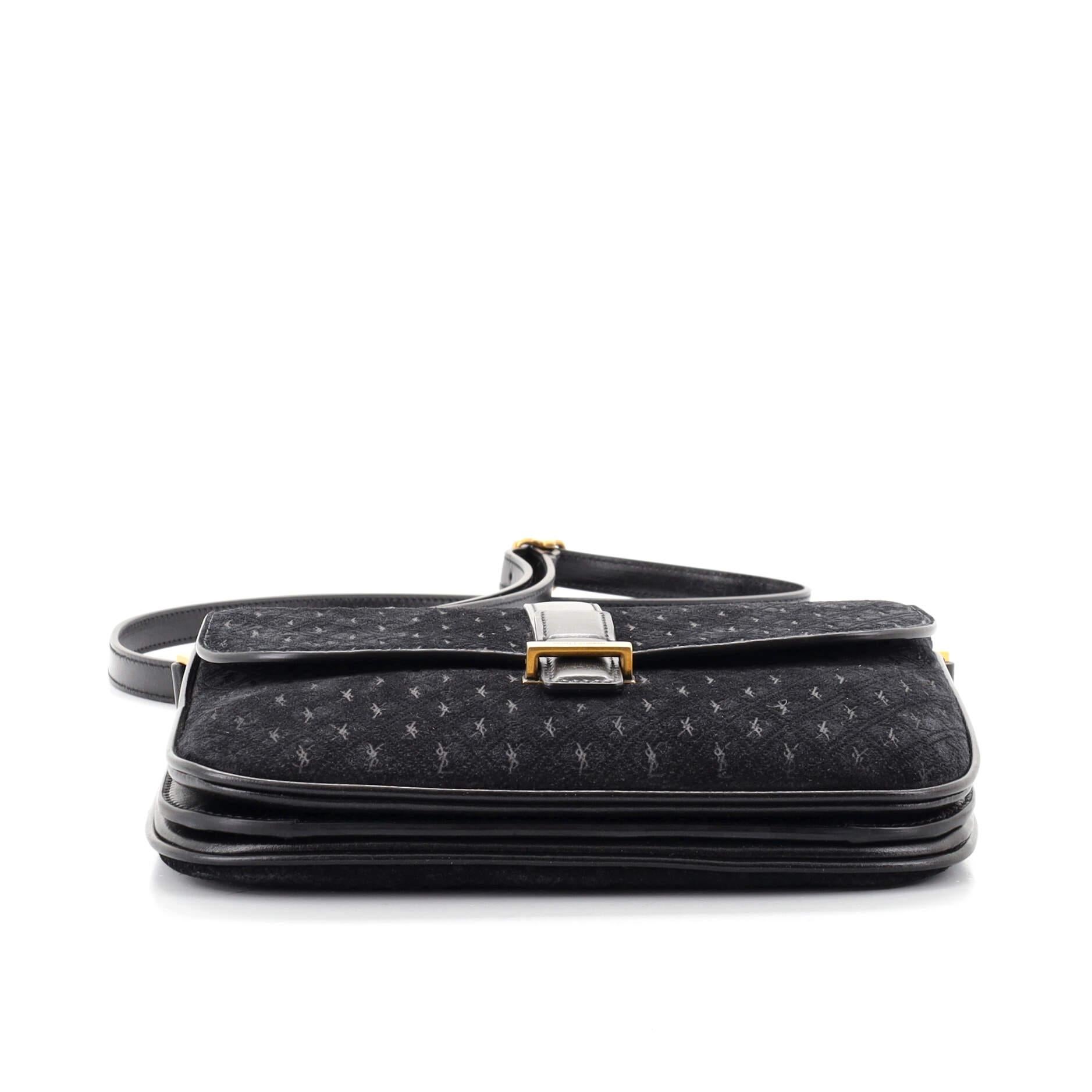 Saint Laurent Top Flap Satchel Monogrammiertes All Over Wildleder Medium für Damen oder Herren