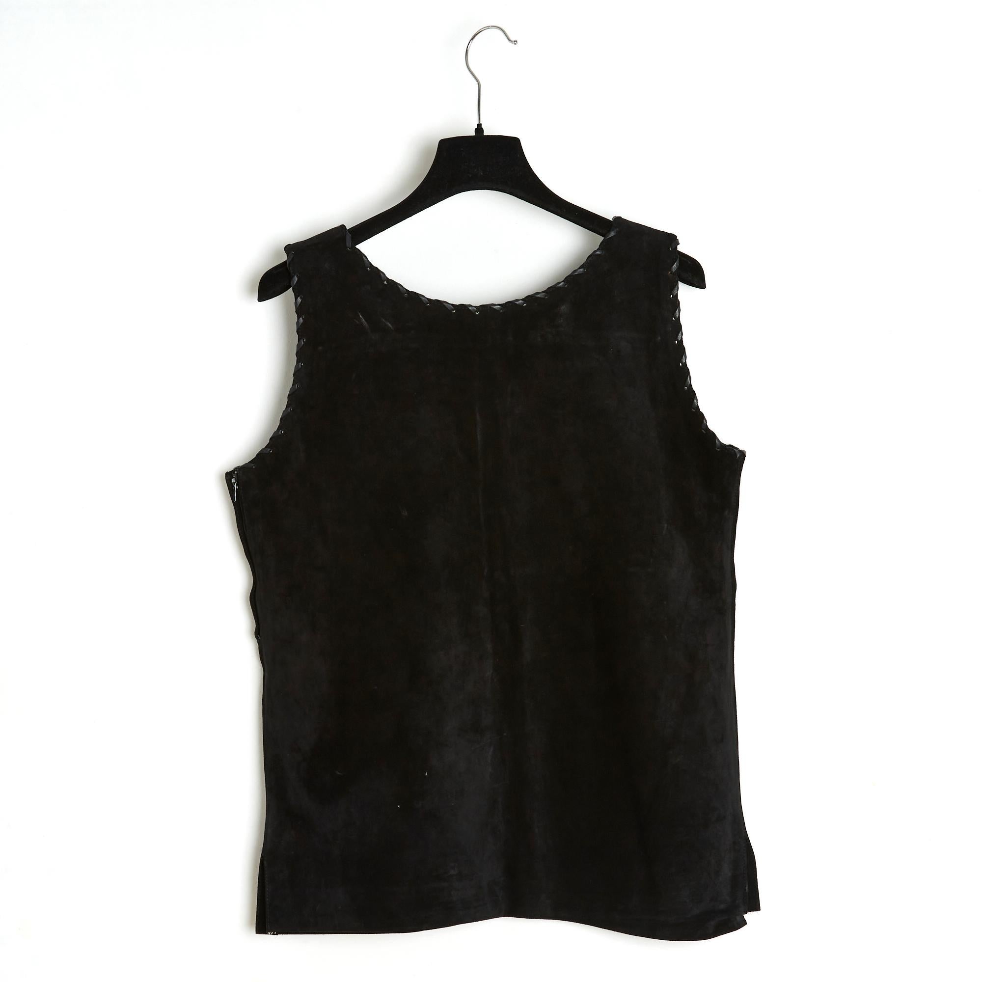 Saint Laurent Top FR40 Black Suede and Leather Sewing For Sale 2