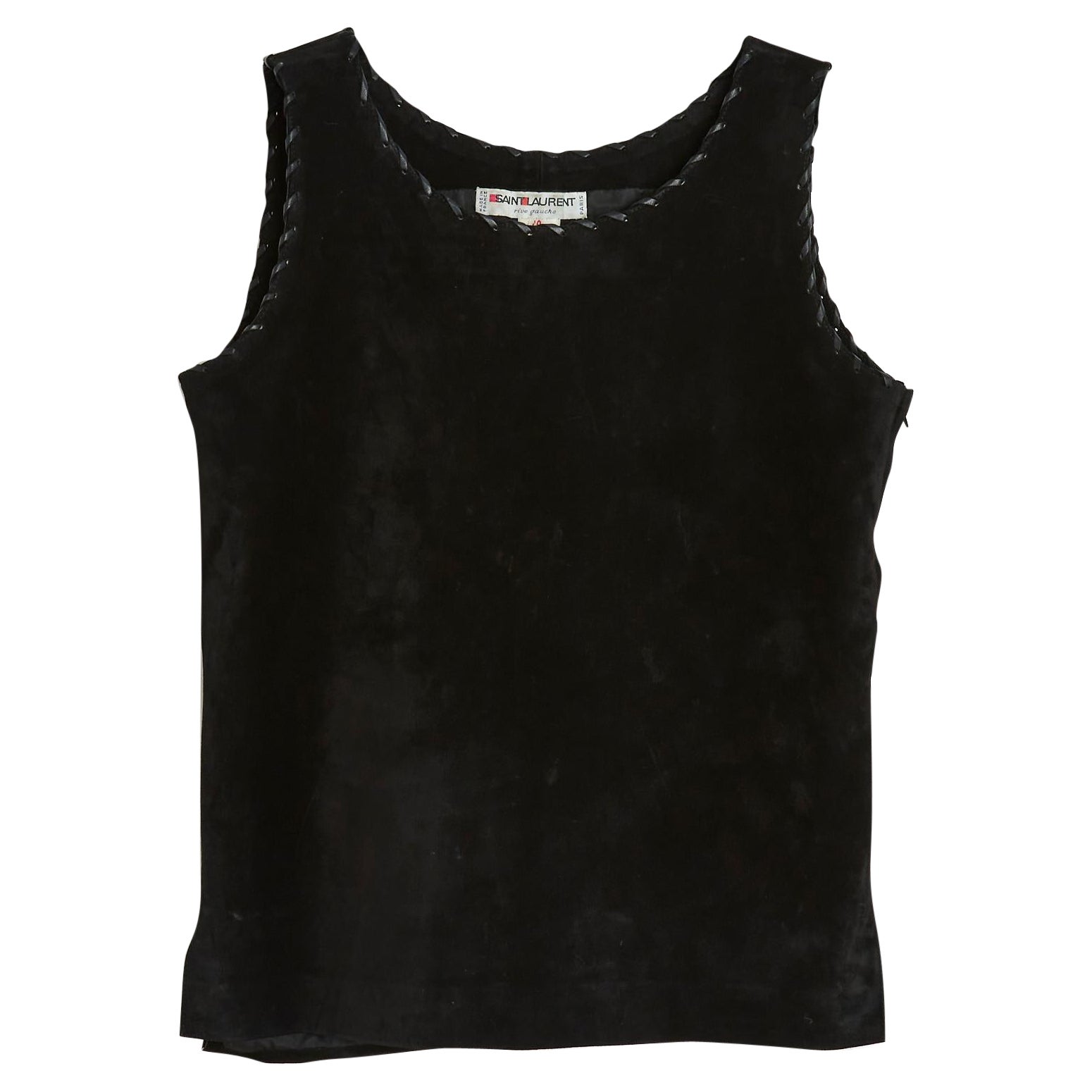 Saint Laurent Top FR40 in pelle e camoscio nero cucito