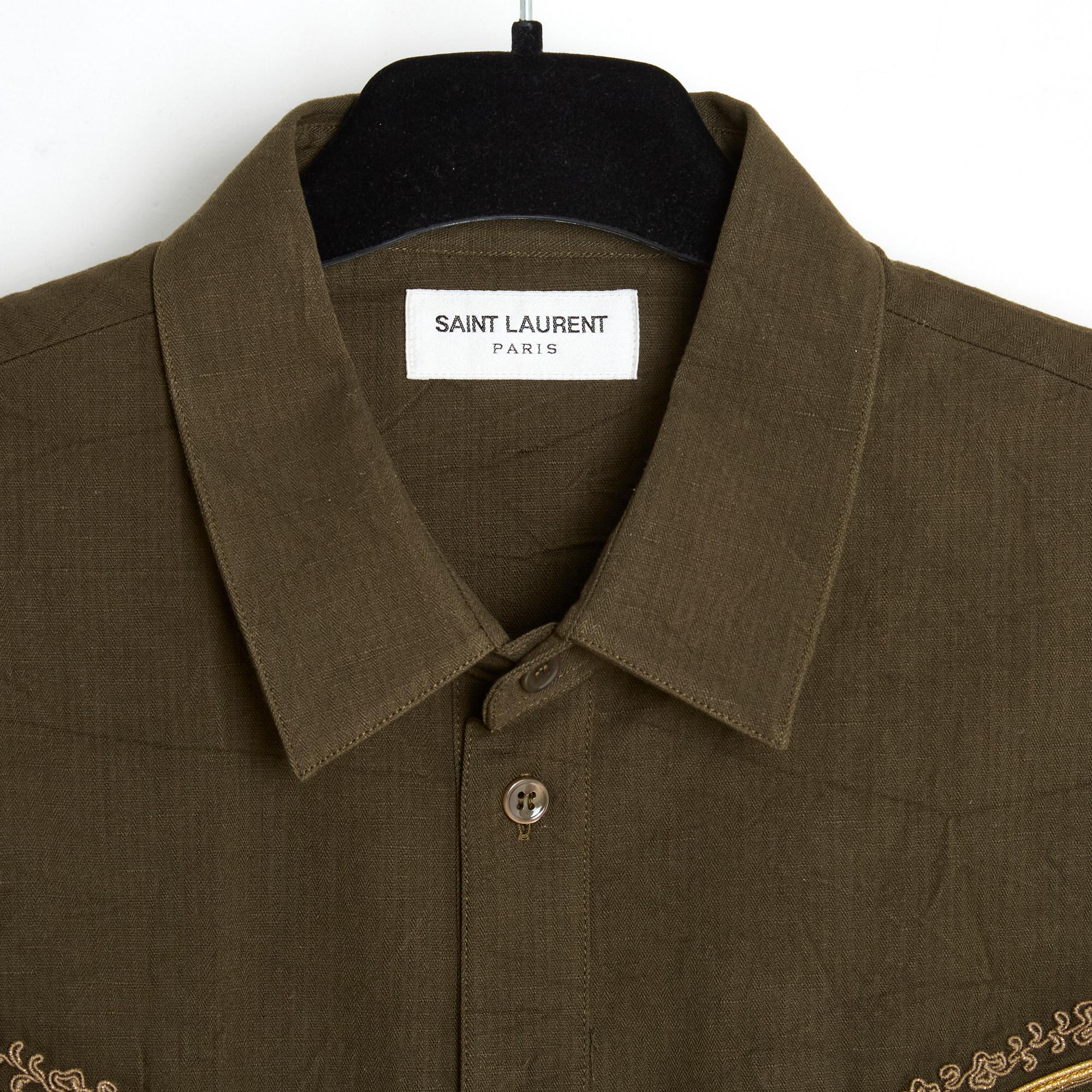 Saint Laurent Top FR42 Western Embroided Vintage Cotton Shirt US12 New  For Sale 1