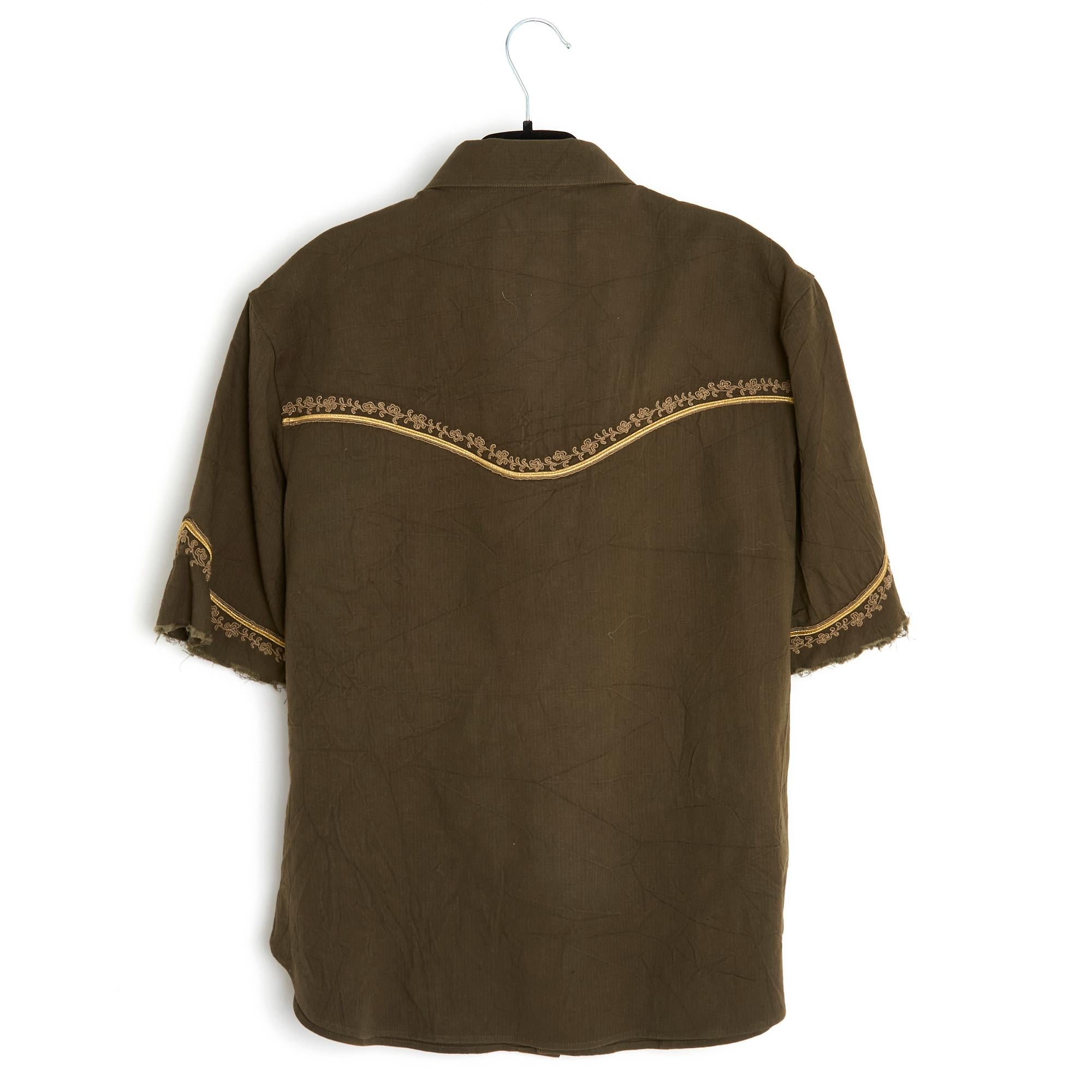 Saint Laurent Top FR42 Western Embroided Vintage Cotton Shirt US12 New  For Sale 2
