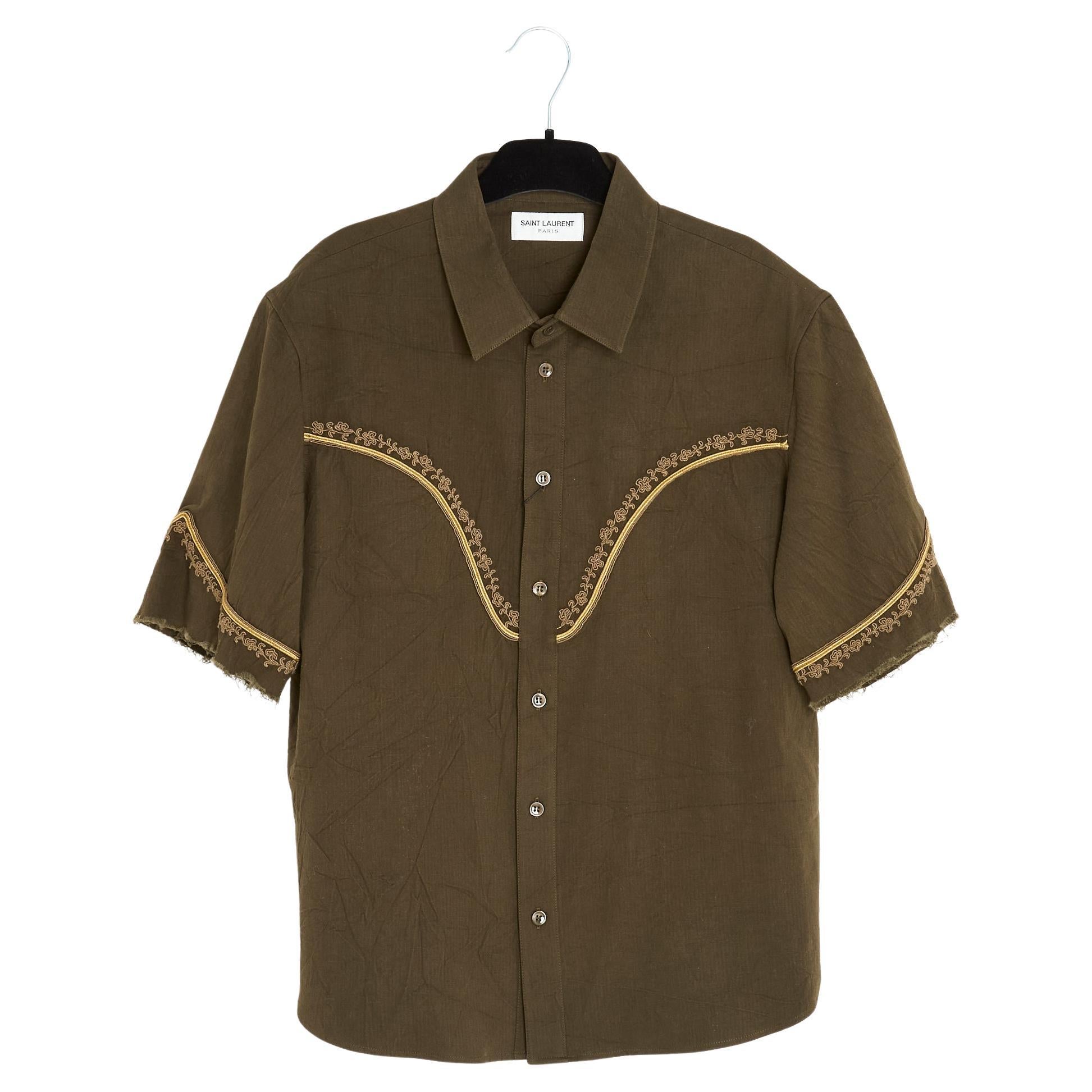 Saint Laurent Top FR42 Western Embroided Vintage Cotton Shirt US12 New  For Sale