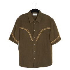 Saint Laurent Top FR42 Western Embroided Vintage Cotton Shirt US12 New 
