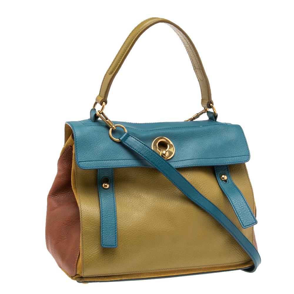 Saint Laurent Tri-Color Leather And Suede Medium Muse Two Top Handle Bag In Good Condition In Dubai, Al Qouz 2