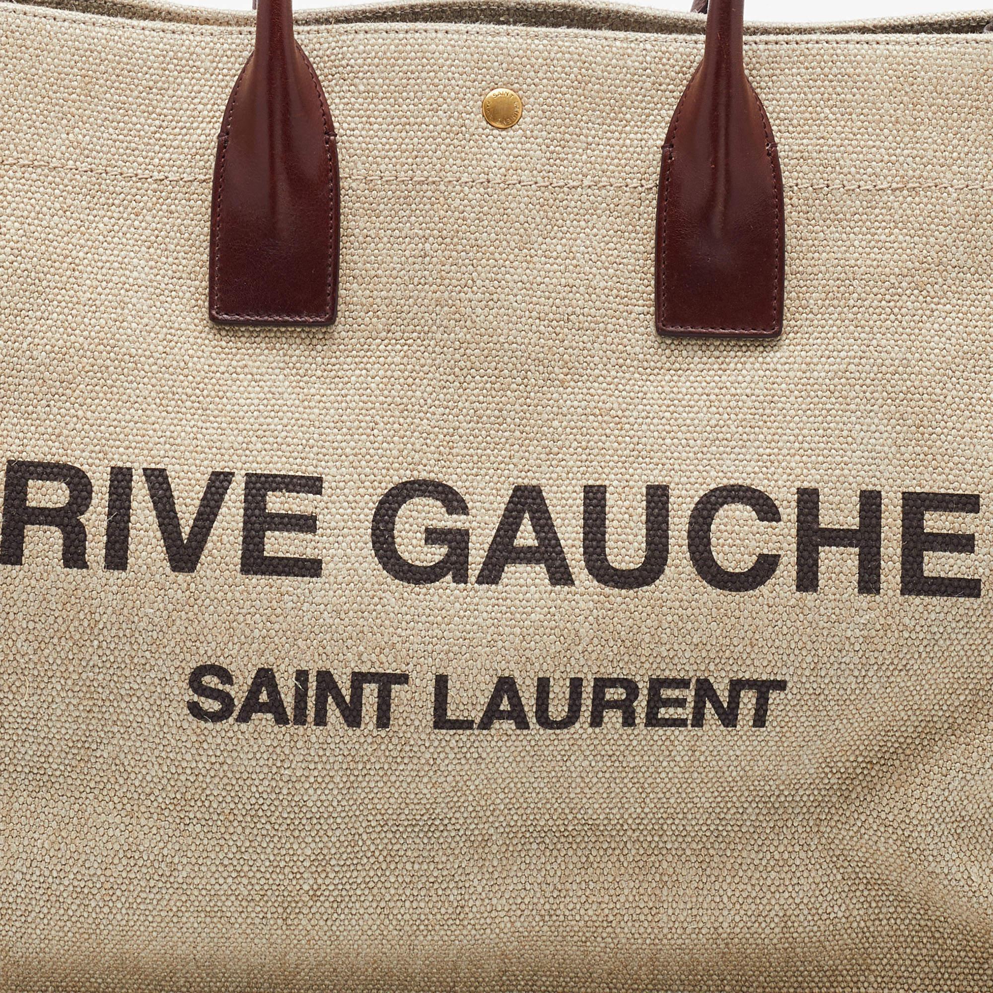 Saint Laurent Tri Color Linen and Leather Rive Gauche Shopper Tote 7