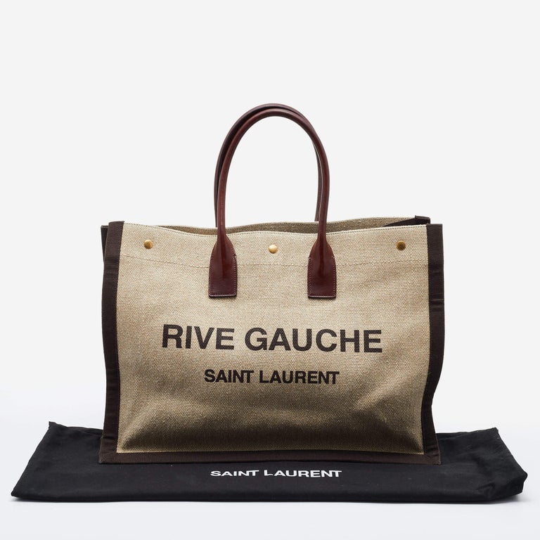 Saint Laurent Tri Color Linen and Leather Rive Gauche Shopper Tote
