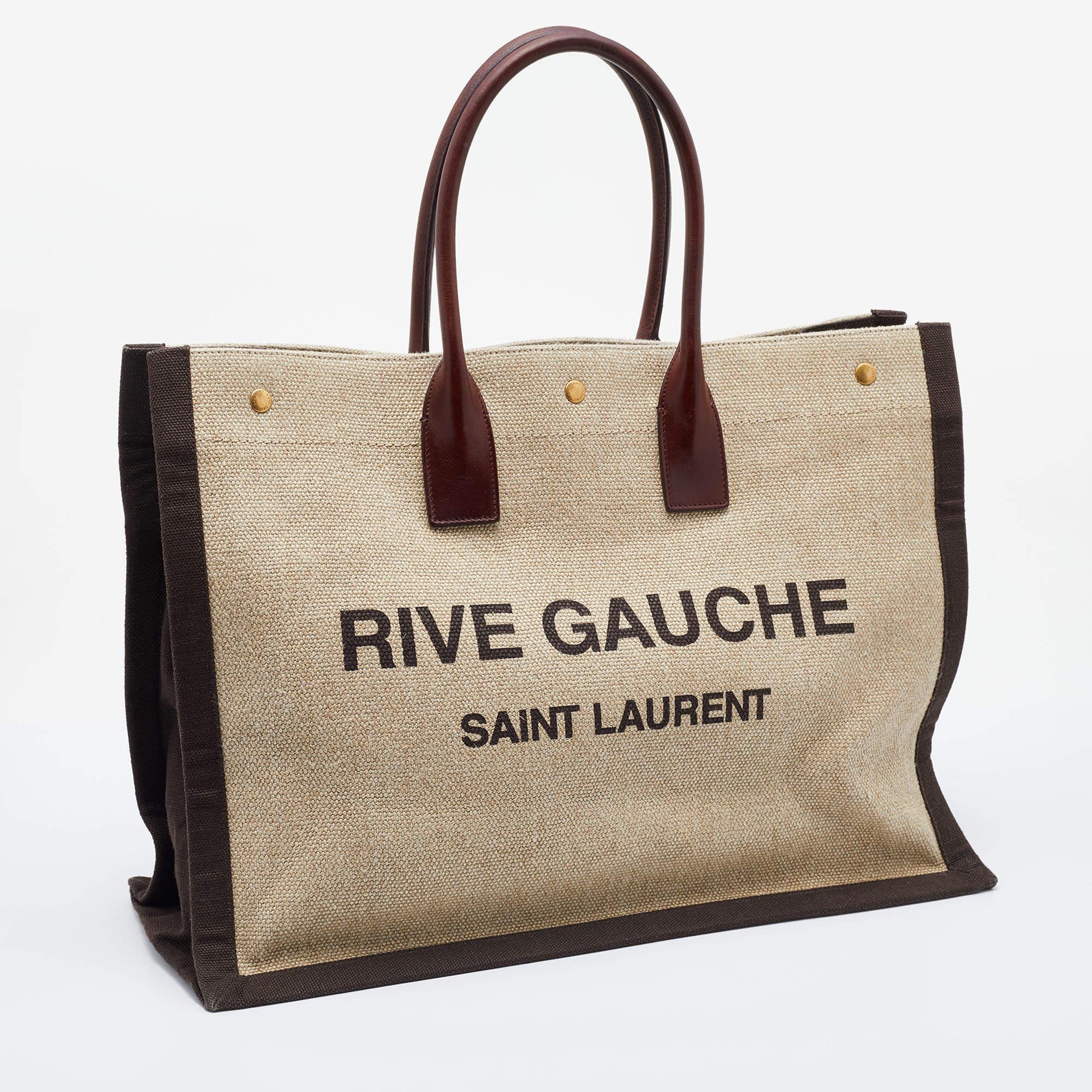 Saint Laurent Tri Color Linen and Leather Rive Gauche Shopper Tote 1