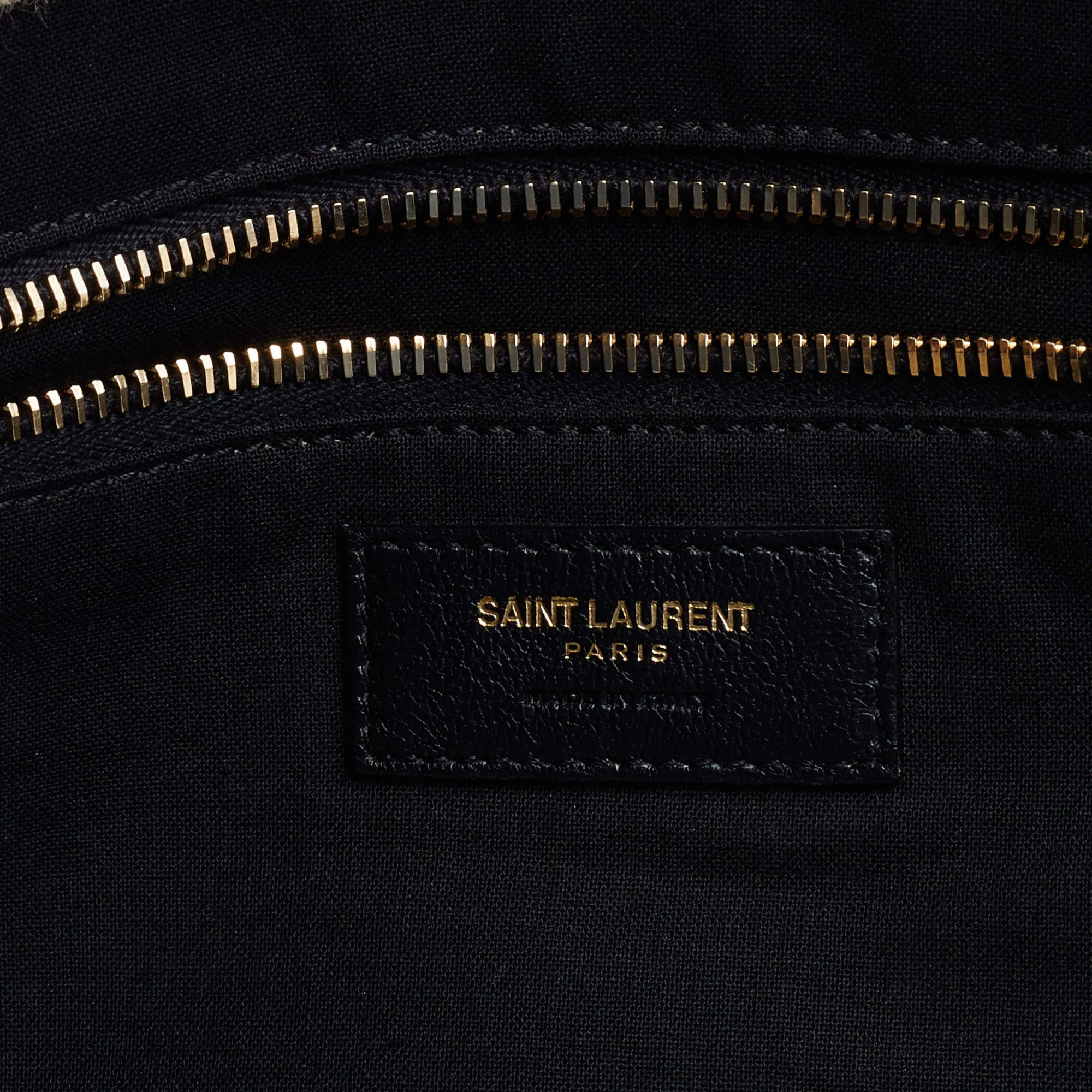 Saint Laurent Tri Color Linen and Leather Rive Gauche Shopper Tote 2