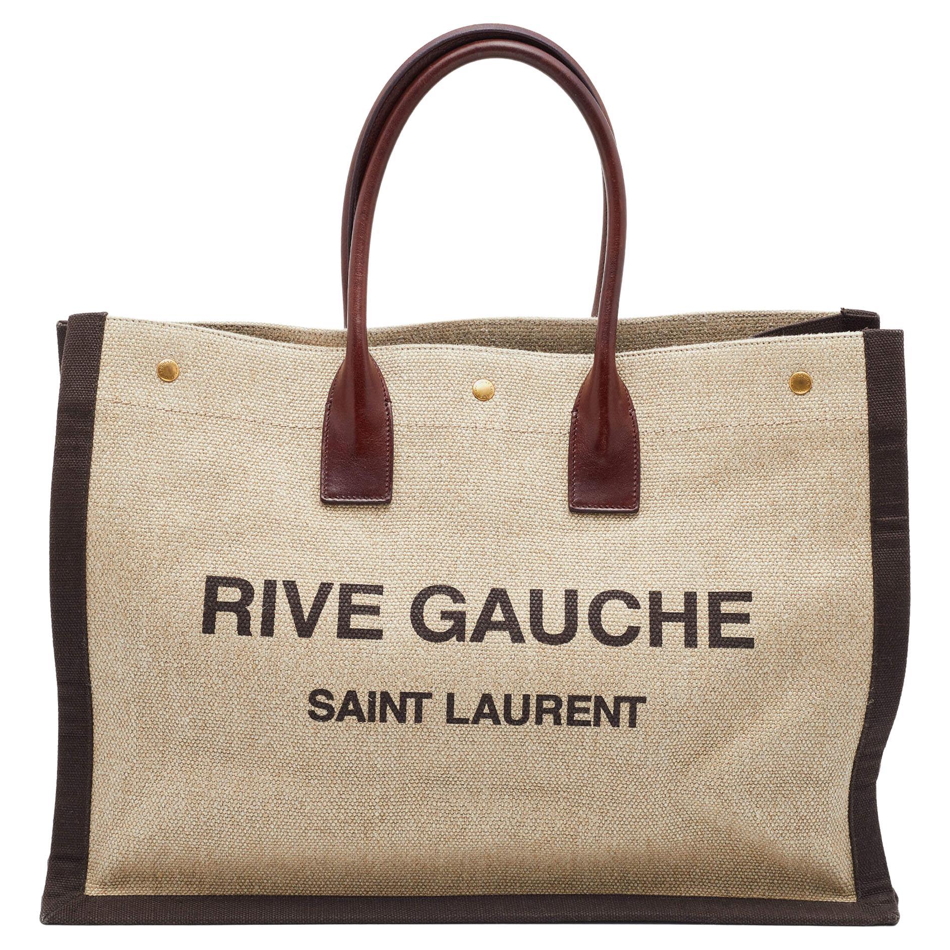 Saint Laurent Tri Color Linen and Leather Rive Gauche Shopper Tote