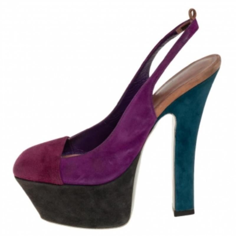 Saint Laurent Tri Color Suede Obsession Slingback Platform Sandals Size 36 For Sale 1