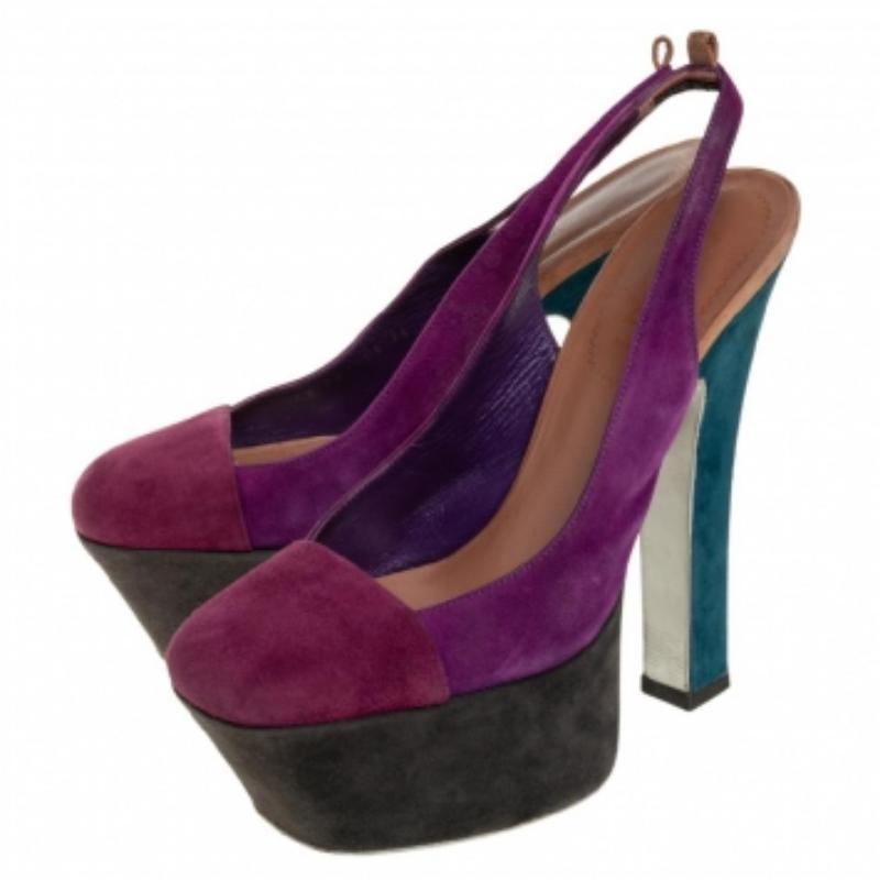 Saint Laurent Tri Color Suede Obsession Slingback Platform Sandals Size 36 For Sale 2