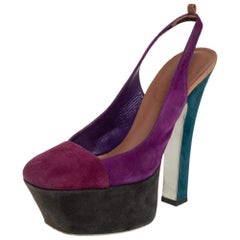 Saint Laurent Tri Color Wildleder Obsession Slingback Plateausandalen Größe 36